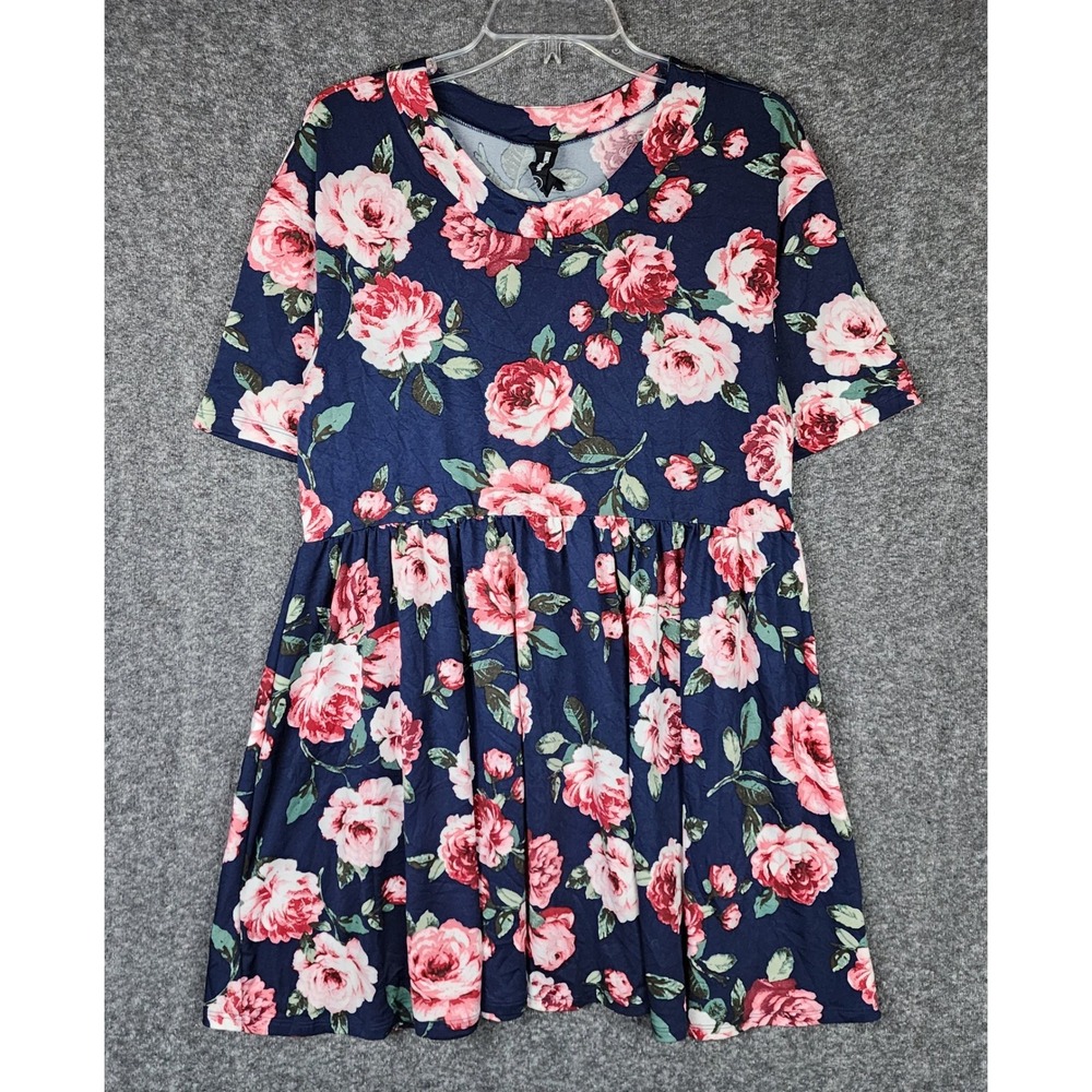 Agnes & Dora Dress Womens Small Babydoll Navy Blue Floral Rose EUC
